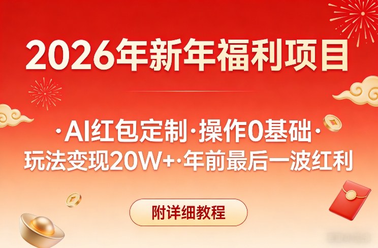 新年福利项目，AI红包定制，操作0基础，玩法变现20W+年前最后一波红利，附详细教程-想要创业