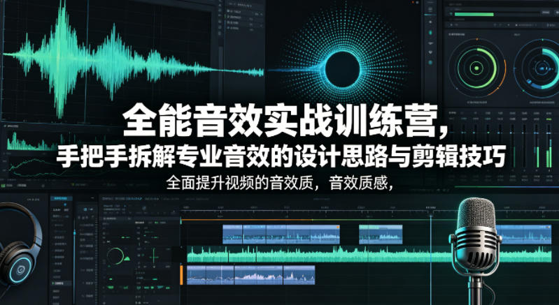 全能音效实战训练营，手把手拆解专业音效的设计思路与剪辑技巧，全面提升视频的音效质感-想要创业