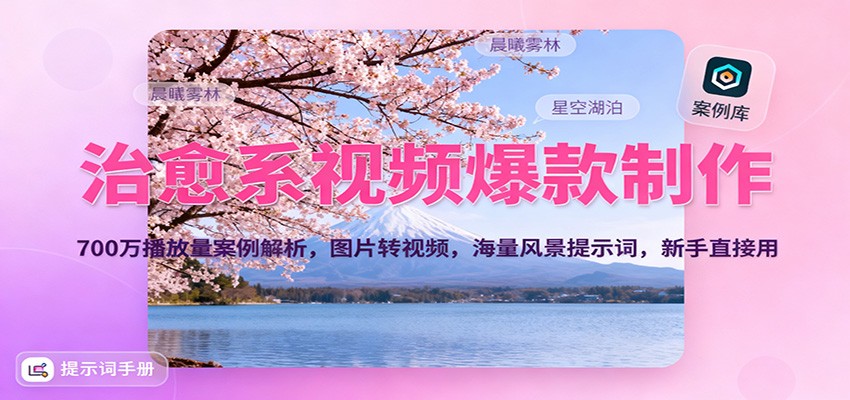 治愈系视频爆款制作，700万播放量案例解析，图片转视频，海量风景提示词，新手直接用-想要创业