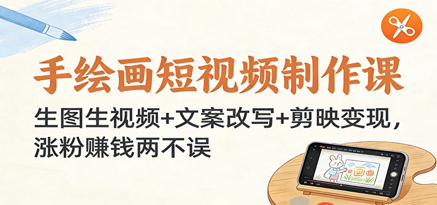 手绘画短视频制作课:生图生视频+文案改写+剪映变现,涨粉赚钱两不误-想要创业