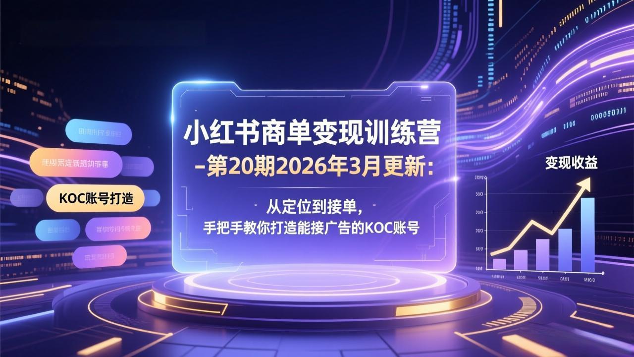 小红书商单变现训练营-第20期26年3月更新：从定位到接单，手把手教你打造能接广告的KOC账号-想要创业