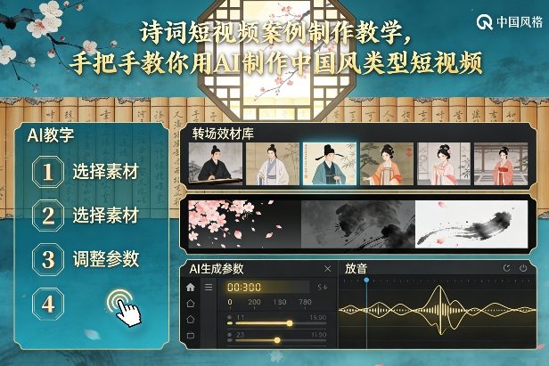 古诗词短视频案例制作教学，手把手教你用AI制作中国风类型短视频-想要创业