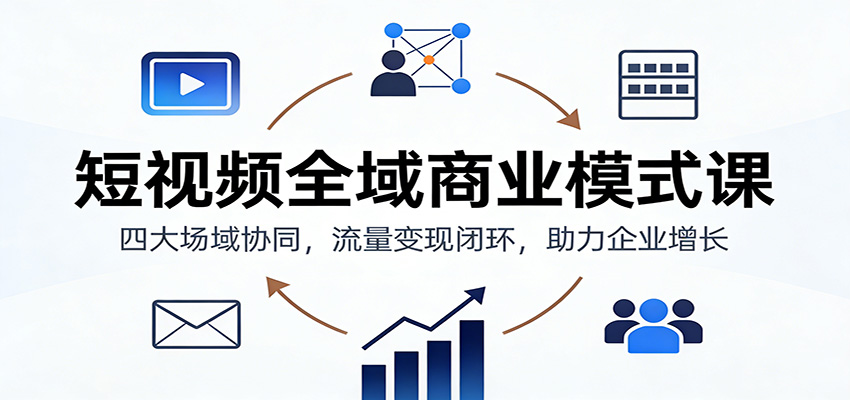 短视频全域商业模式课：四大场域协同，流量变现闭环，助力企业增长-想要创业