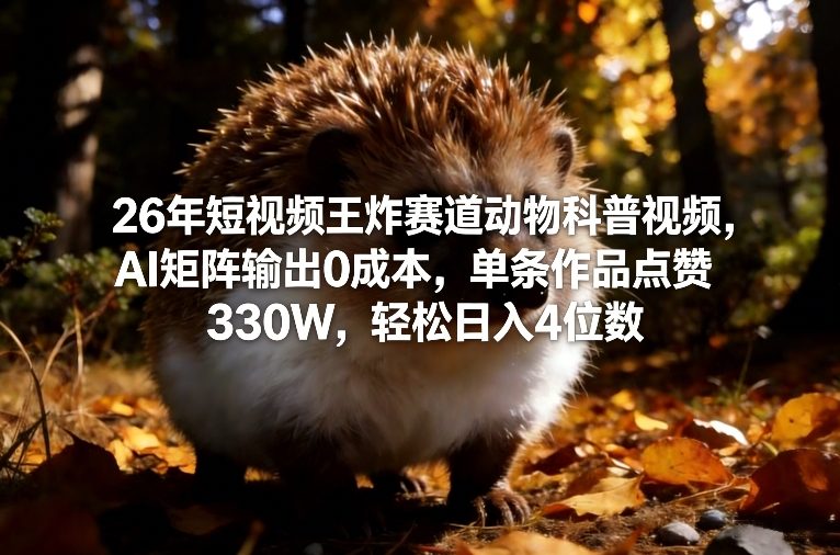 26年短视频王炸赛道动物科普视频，AI矩阵输出0成本，单条作品点赞330W，轻松日入4位数-想要创业