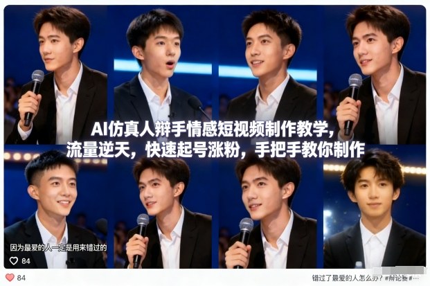 AI仿真人辩手情感短视频制作教学，流量逆天，快速起号涨粉，手把手教你制作-想要创业