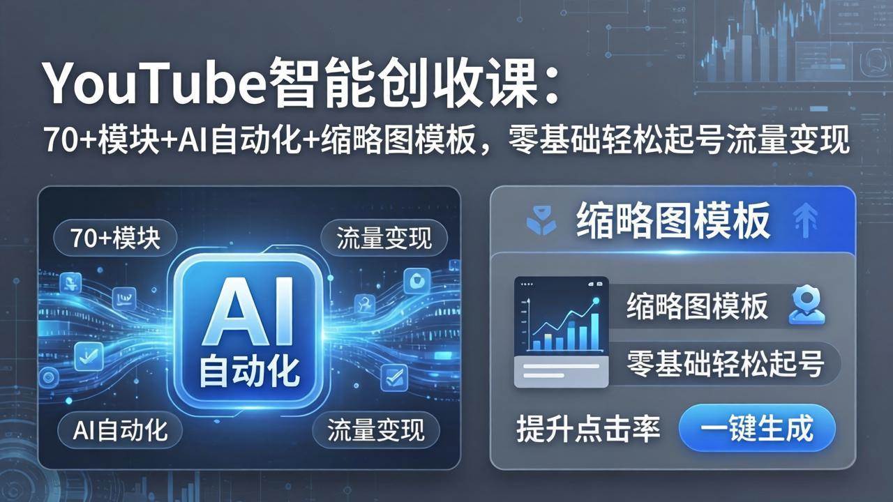 （17926期）YouTube智能创收课：70+模块+AI自动化+缩略图模板，零基础轻松起号流量变现-想要创业