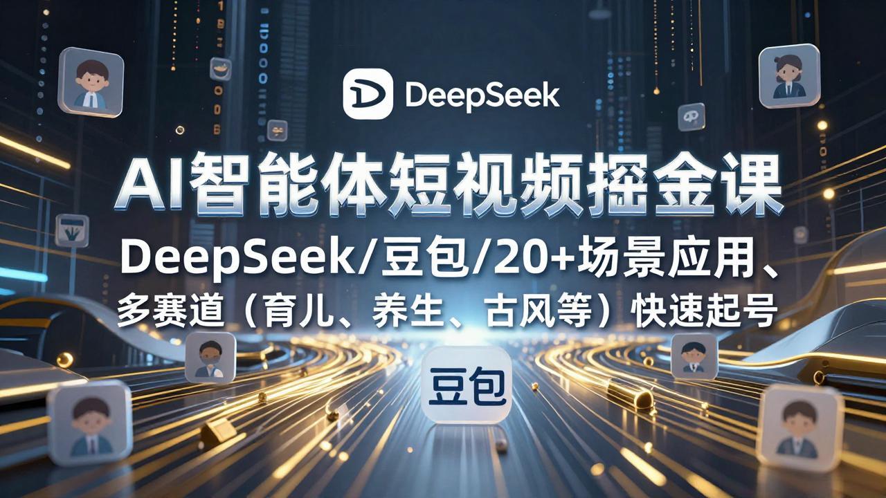 AI智能体短视频掘金课，DeepSeek/豆包/20+场景应用、多赛道(育儿、养生、古风等-想要创业