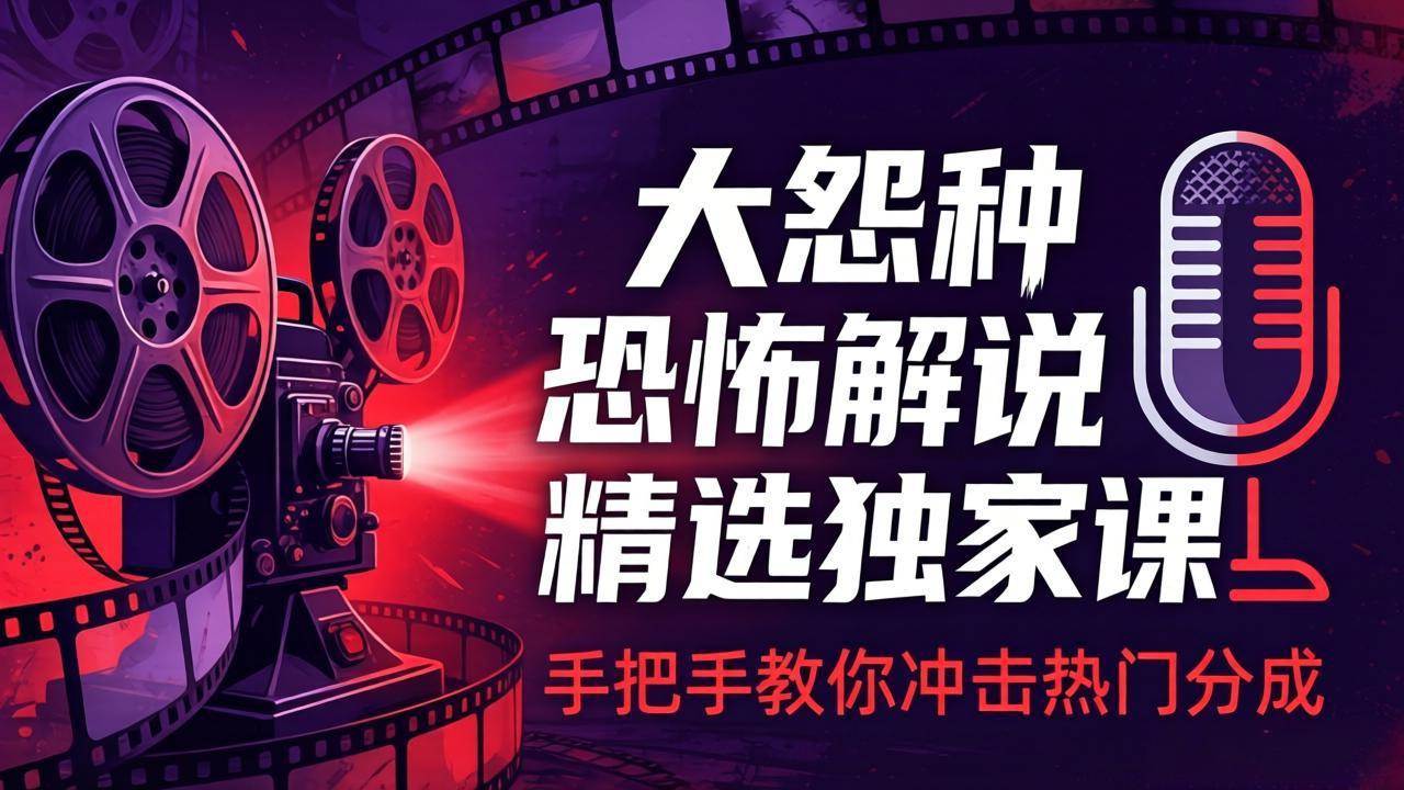 （17920期）大怨种恐怖解说精选独家课：电影下载+文案配音+片头封面，手把手教你冲击热门分成-想要创业