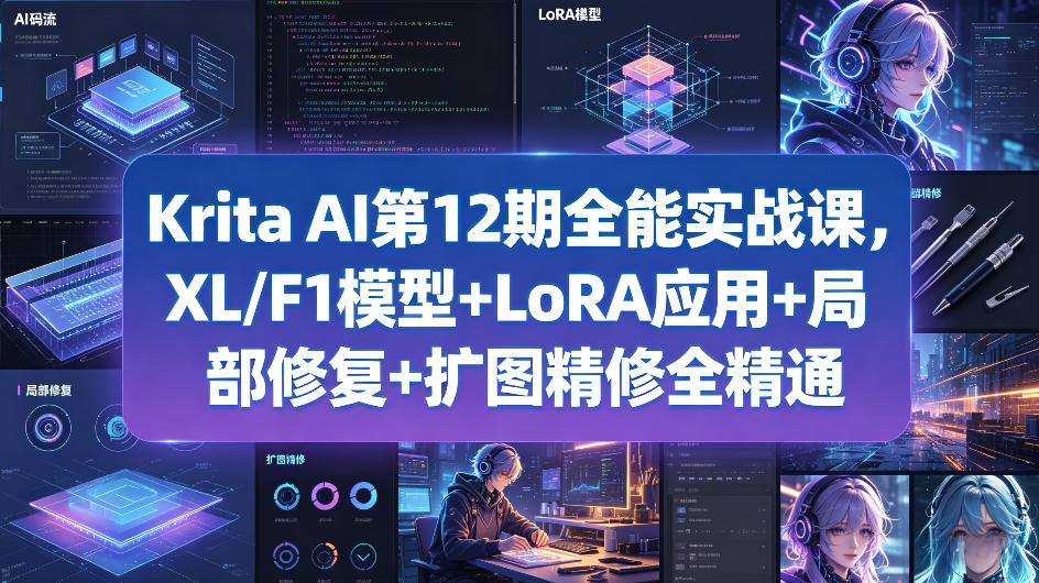 Krita AI第12期全能实战课，XL/F1模型+LoRA应用+局部修复+扩图精修全精通-想要创业