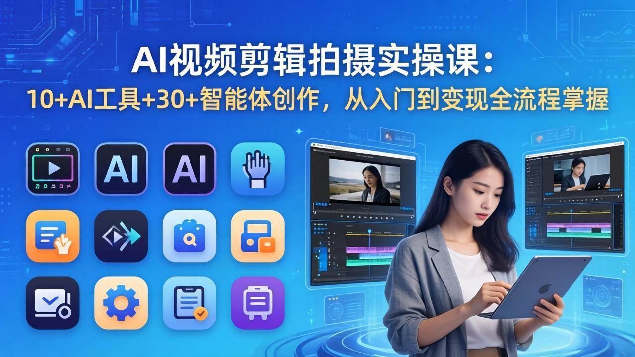（17818期）AI 视频剪辑拍摄实操课：10+AI工具+30+智能体创作，从入门到变现全流程掌握-想要创业