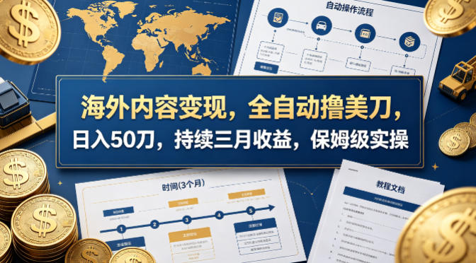 海外内容变现，全自动撸美刀，日入50刀，持续三月收益，保姆级实操【揭秘】-想要创业