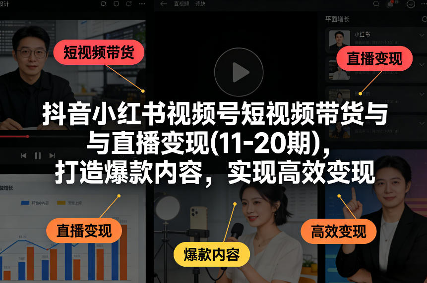 抖音小红书视频号短视频带货与直播变现(10-21期)，打造爆款内容，实现高效变现（更新05月）-想要创业