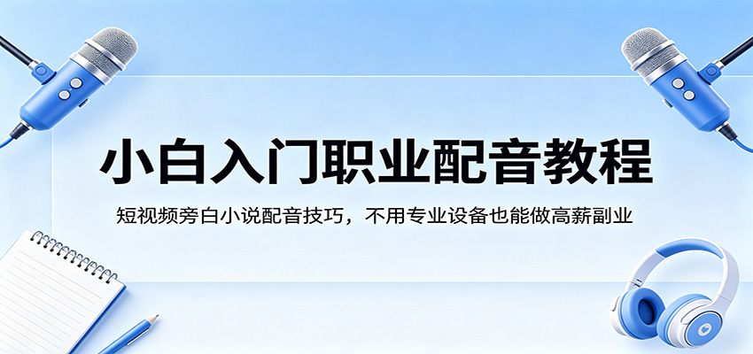 小白入门职业配音教程，短视频旁白小说配音技巧，不用专业设备也能做高薪副业-想要创业