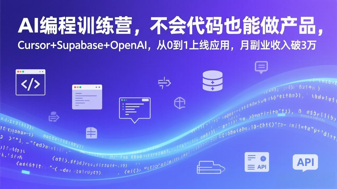 AI编程训练营，不会代码也能做产品，Cursor+Supabase+OpenAI，从0到1上线应用，月副业收入破3万-想要创业