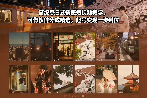 高级感日式情感短视频教学，可做伙伴分成精选，起号变现一步到位-想要创业