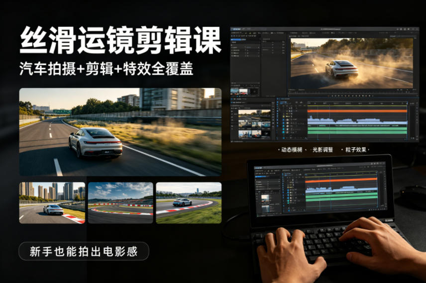 大叔丝滑运镜剪辑课，汽车拍摄+剪辑+特效全覆盖，新手也能拍出电影感-想要创业