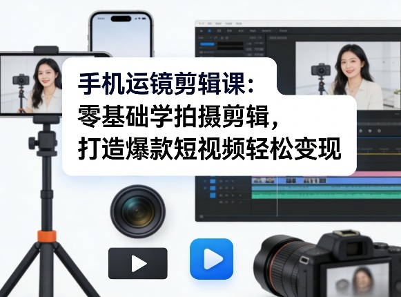 手机运镜剪辑课：零基础学拍摄剪辑，打造爆款短视频轻松变现-想要创业