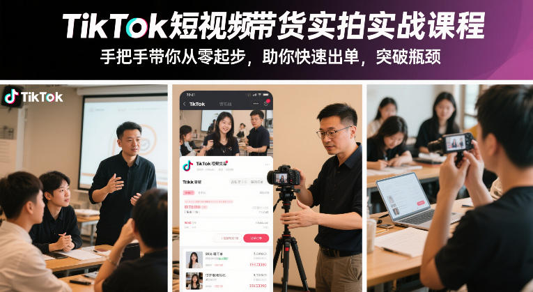 TikTok短视频带货实拍实战课程，手把手带你从零起步，助你快速出单，突破瓶颈-想要创业