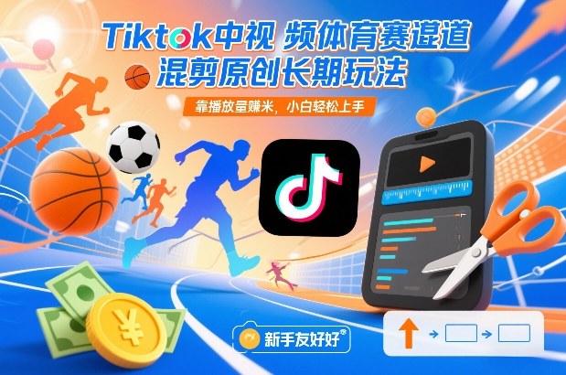 Tiktok中视频体育赛道混剪原创长期玩法，靠播放量賺米，小白轻松上手-想要创业