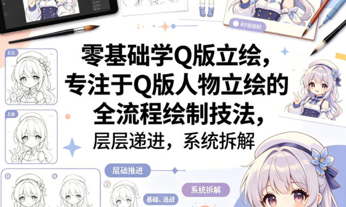 零基础学Q版立绘，专注于Q版人物立绘的全流程绘制技法，层层递进，系统拆解-想要创业
