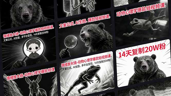 情绪放大镜-动物心理学爆款短视频课，文案公式、AI生图、多平台变现，14天复制20W粉-想要创业