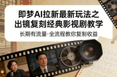 即梦AI拉新最新玩法之出镜复刻经典影视剧教学，长期有流量，全流程教你复制收益-想要创业