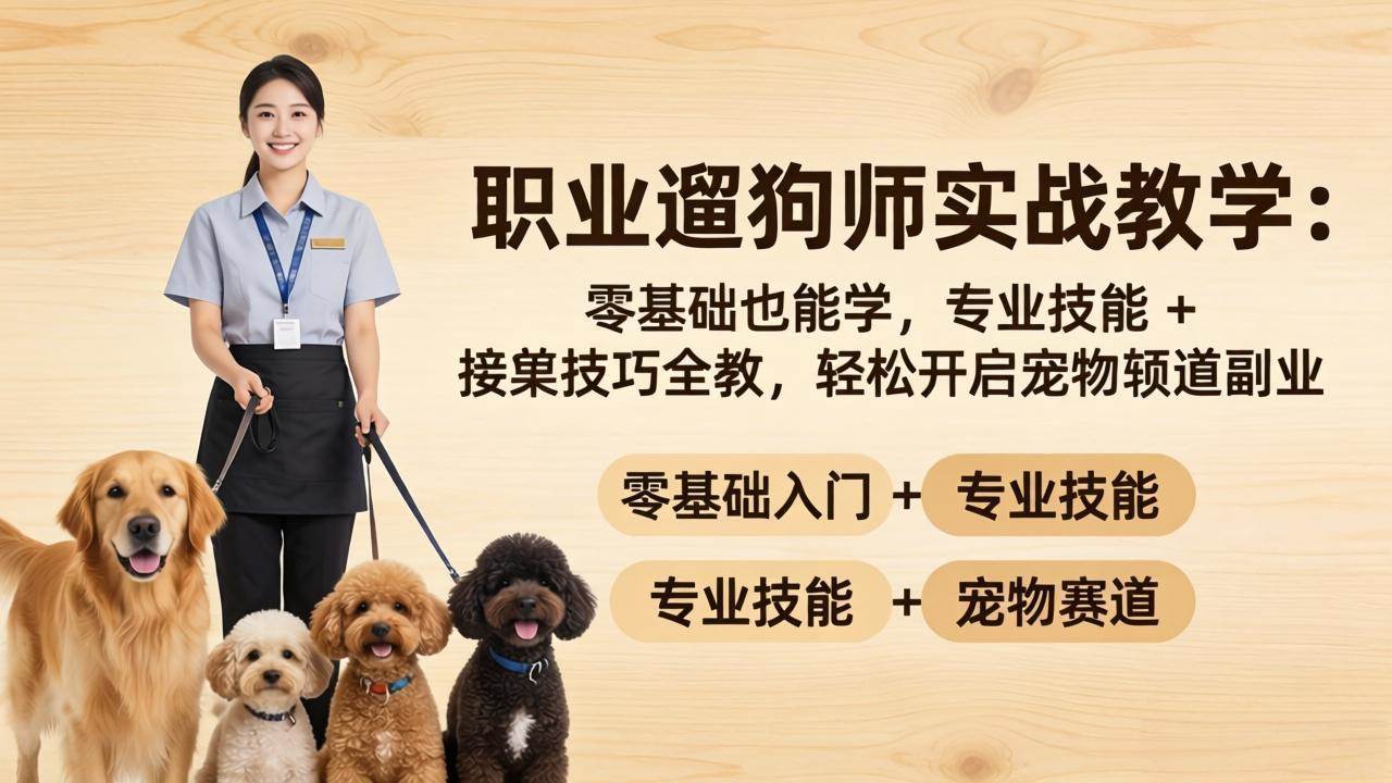 （18115期）职业遛狗师实战教学：零基础也能学，专业技能 + 接单技巧全教，轻松开启宠物赛道副业-想要创业