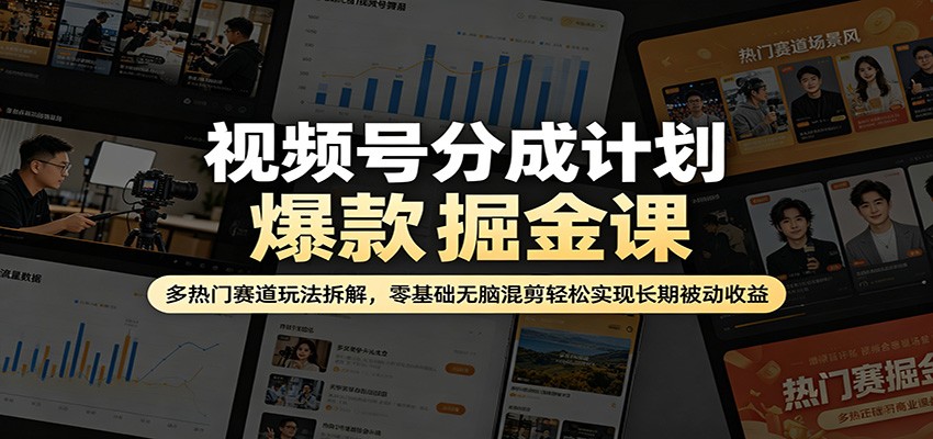 视频号分成计划爆款掘金课：多热门赛道玩法拆解，零基础无脑混剪轻松实现长期被动收益-想要创业