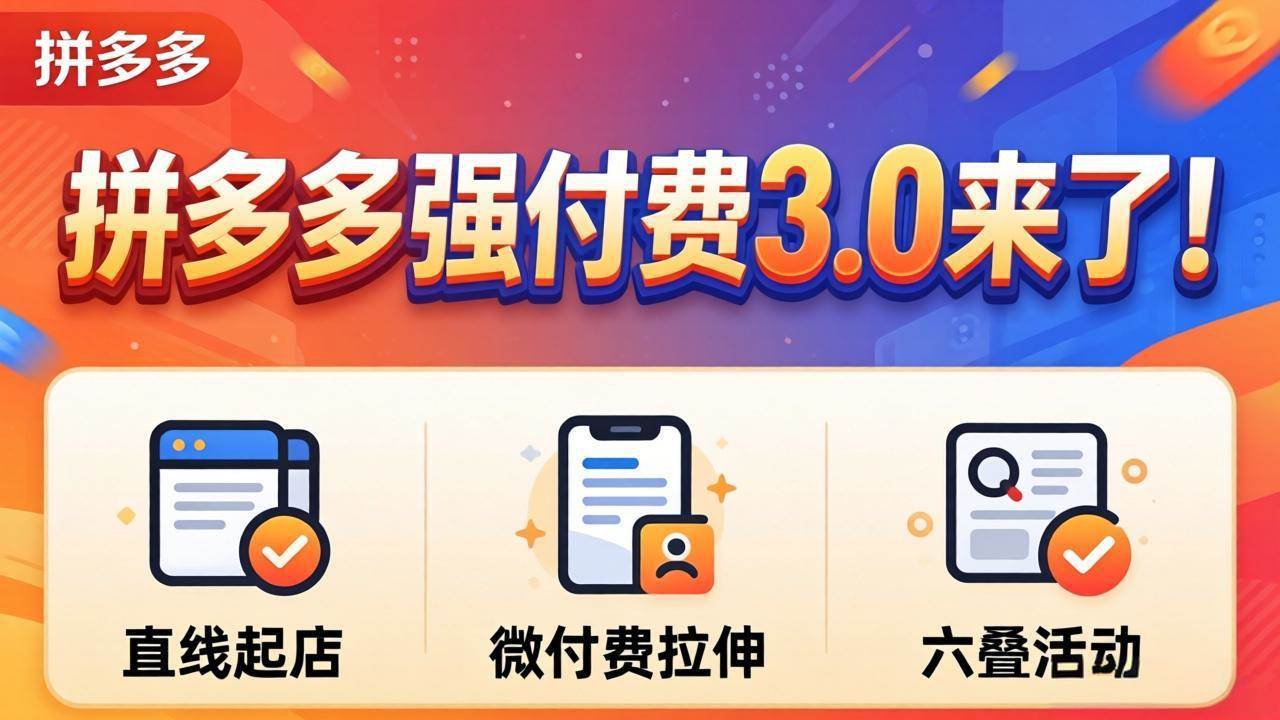 （18284期）拼多多强付费3.0来了（更新4月）直线起店+微付费拉伸+六叠活动，稳定起店破解流量瓶颈-想要创业