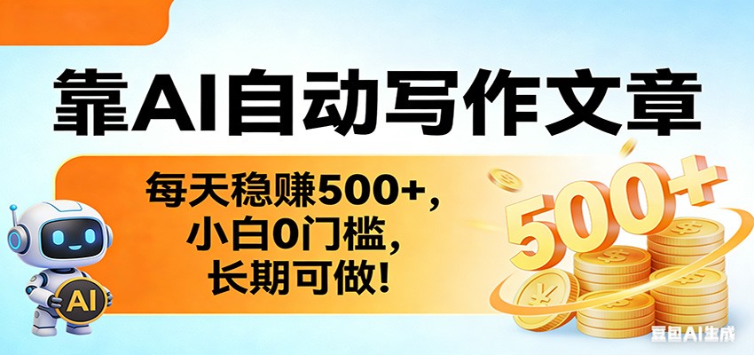 靠AI自动写作文章，每天稳赚500+，小白0门槛，长期可做！-想要创业