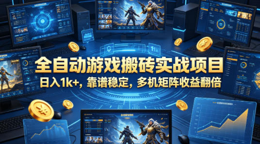 全自动游戏搬砖实战项目，日入1k+，靠谱稳定，多机矩阵收益翻倍【揭秘】-想要创业
