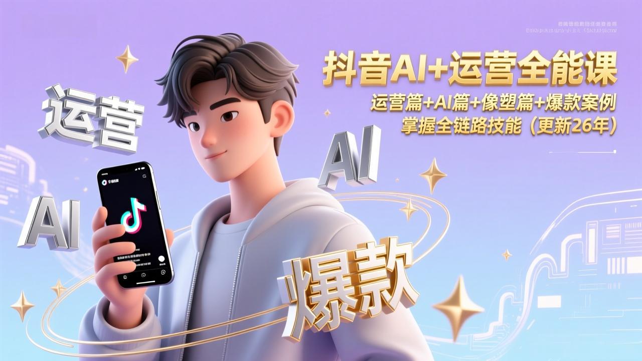 抖音AI+运营全能课，运营篇+AI篇+像塑篇+爆款案例，掌握全链路技能(更新26年-想要创业