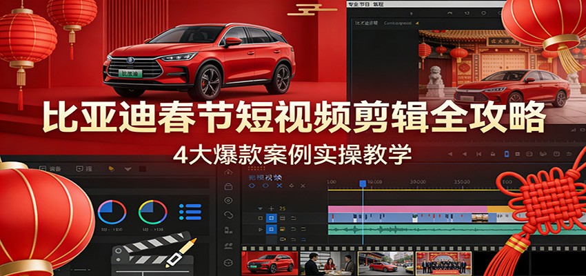 比亚迪春节短视频剪辑全攻略，4大爆款案例实操教学-想要创业