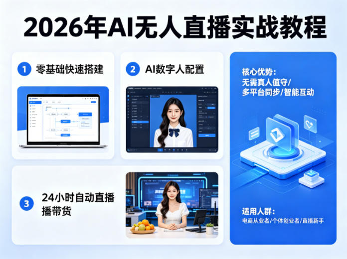 2026年AI无人直播实战教程，零基础也能快速搭建AI数字人无人直播间，实现24小时自动直播带货-想要创业