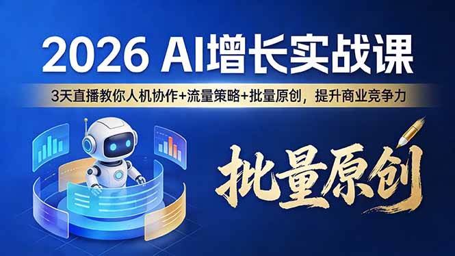 （17662期）2026 AI 增长实战课：3 天直播教你人机协作 + 流量策略 + 批量原创，提升商业竞争力-想要创业