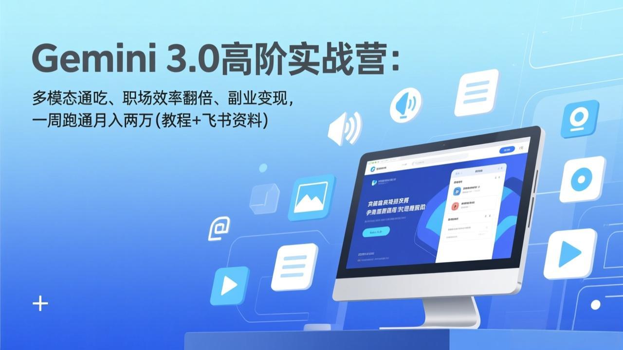 Gemini 3.0高阶实战营：多模态通吃、职场效率翻倍、副业变现，一周跑通月入两万(教程+飞书资料-想要创业