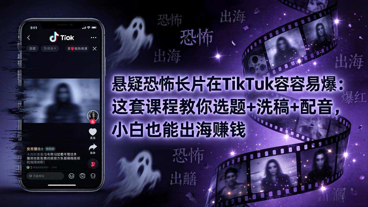 （18220期）悬疑恐怖长片在TikTok最容易爆：这套课程教你选题+洗稿+配音，小白也能出海赚钱-想要创业