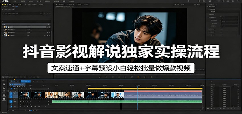 抖音影视解说独家实操流程，文案速通+字幕预设小白轻松批量做爆款视频-想要创业