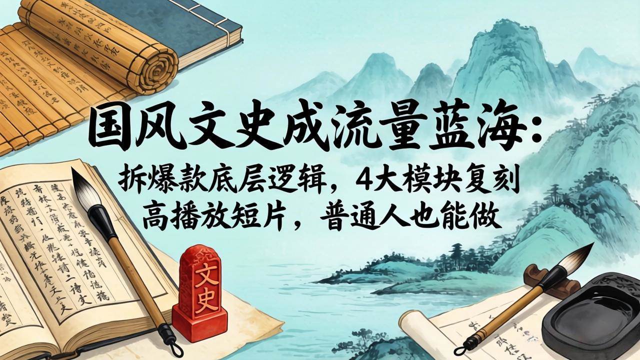 （18227期）国风文史成流量蓝海：拆爆款底层逻辑，4大模块复刻高播放短片，普通人也能做-想要创业