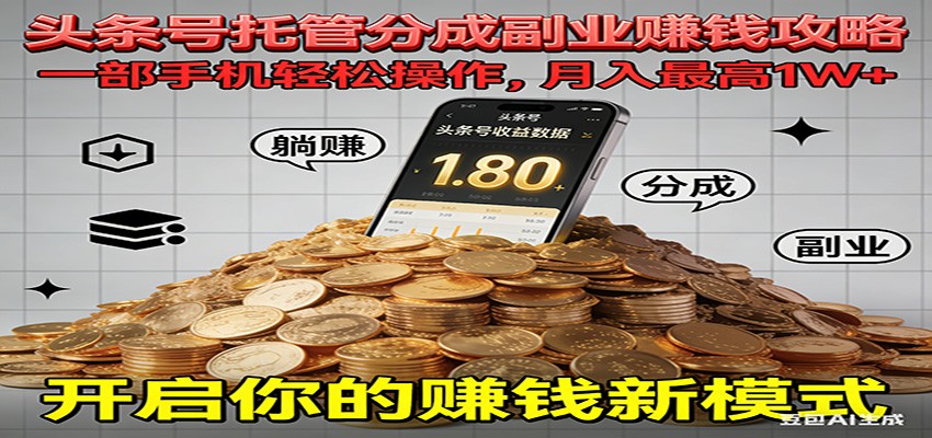 全程托管今日头条，一部手机就可以开干，最高躺赚1W+-想要创业