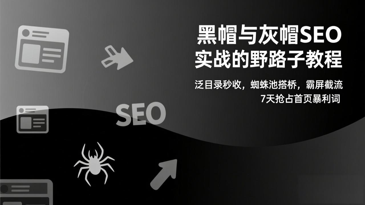 黑帽与灰帽SEO实战的野路子教程：泛目录秒收，蜘蛛池搭桥，霸屏截流，7天抢占首页暴利词-想要创业