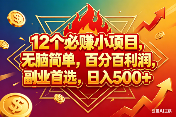 （18272期）12个必赚钱的小项目，百分百赚米，无脑简单，副业首选，日入600+-想要创业