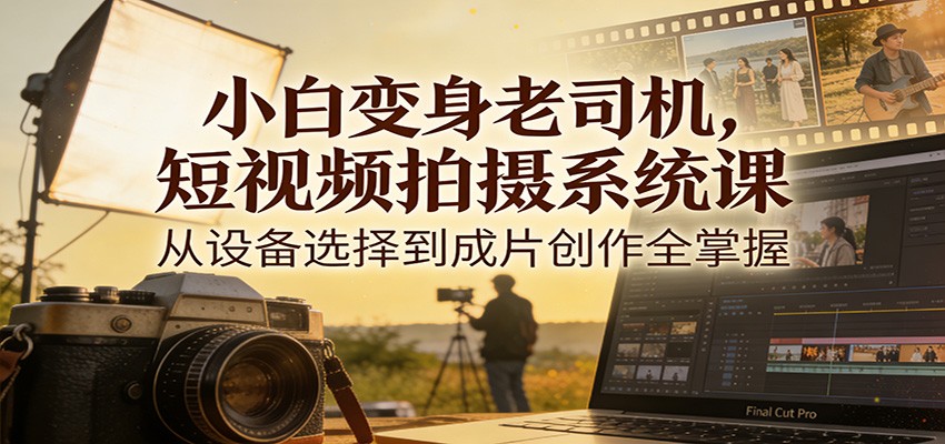 小白变身老司机,短视频拍摄系统课,从设备选择到成片创作全掌握-想要创业