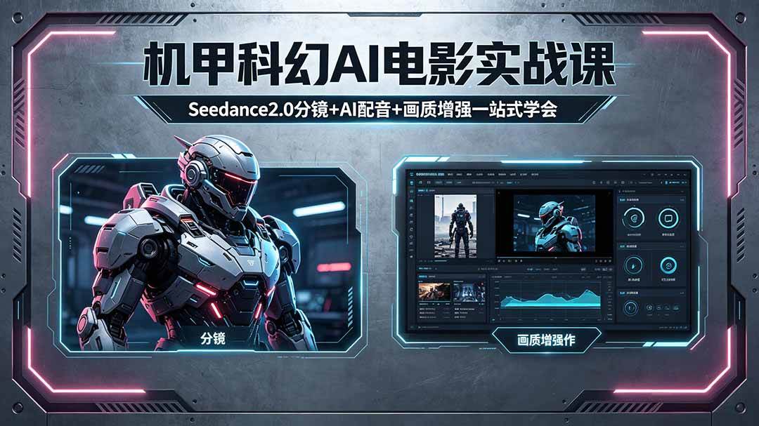 （18298期）机甲科幻 AI 电影实战课，Seedance2.0 分镜 + AI 配音 + 画质增强一站式学会-想要创业
