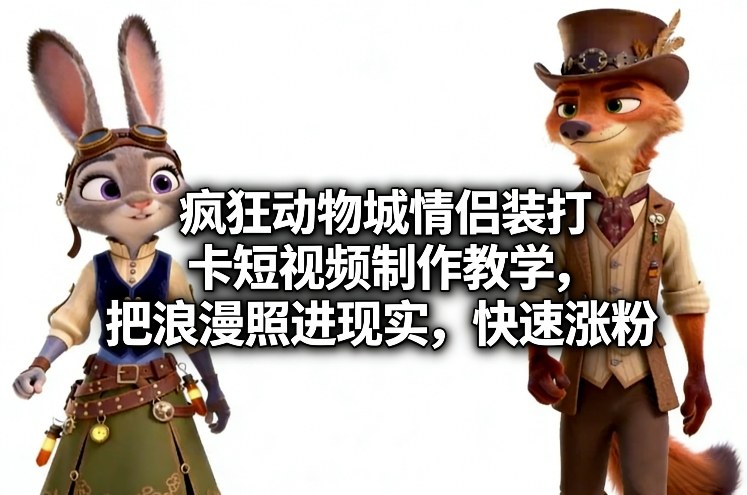 疯狂动物城情侣装打卡短视频制作教学，把浪漫照进现实，快速涨粉-想要创业
