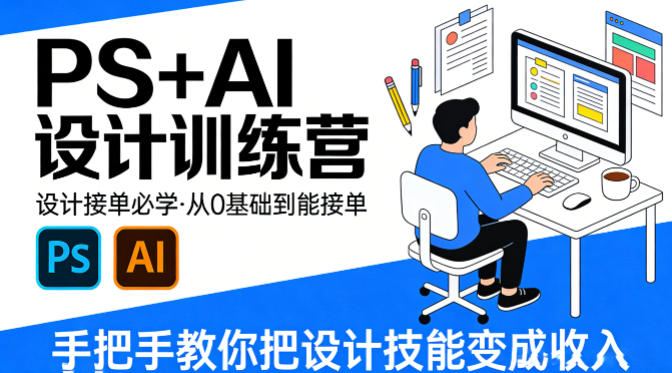 设计接单必学，PS+AI设计训练营，从0基础到能接单，手把手教你把设计技能变成收入-想要创业