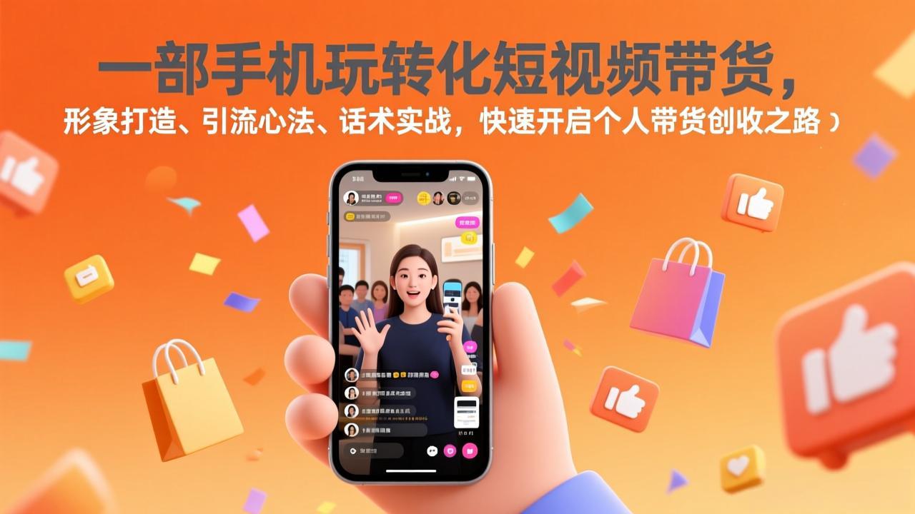 一部手机玩转化短视频带货，形象打造、引流心法、话术实战，快速开启个人带货创收之路-想要创业
