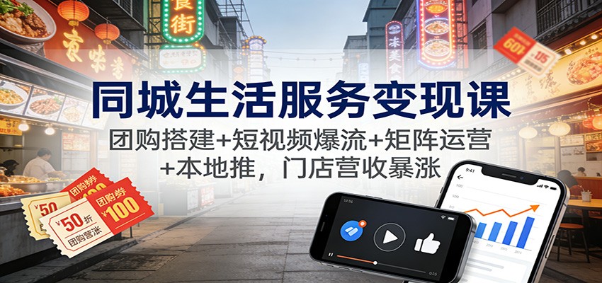 同城生活服务变现课：团购搭建+短视频爆流+矩阵运营+本地推，门店营收暴涨-想要创业