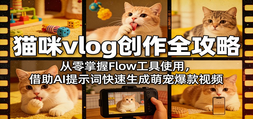 猫咪vlog创作全攻略：从零掌握Flow工具使用，借助AI提示词快速生成萌宠爆款视频-想要创业