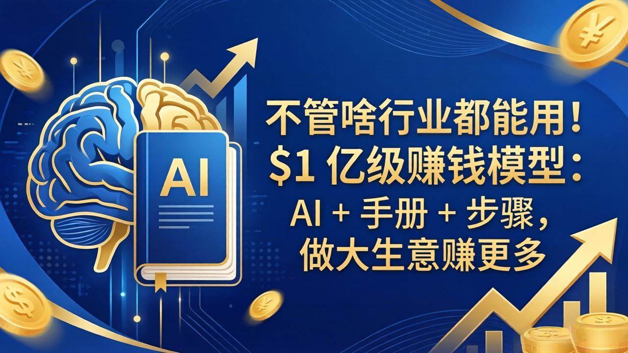 （18055期）不管啥行业都能用！$1 亿级赚钱模型：AI + 手册 + 步骤，做大生意赚更多-想要创业